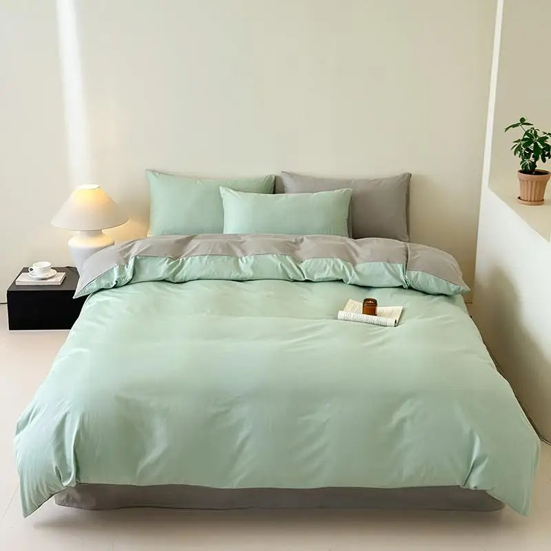 Cyflymder  100% Cotton Single Twin Double Solid Color Reversible Bedding Set Soft Comfortable Duvet Cover Bed/Fitted Sheet Pillowcases