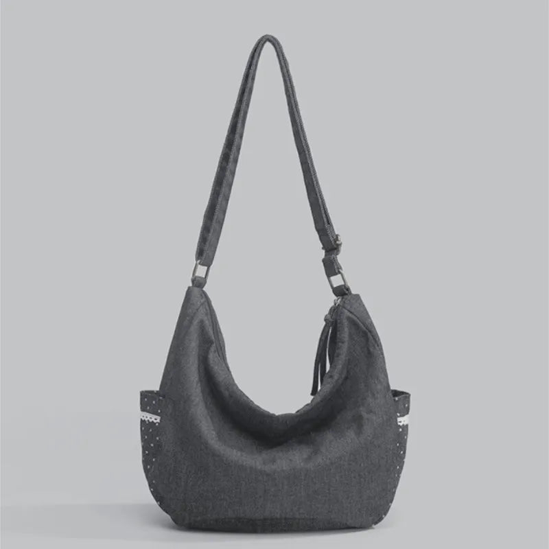 Cyflymder  Korean Style Polka Dot Canvas Tote Bag Womem Shoulder Bags Ladies  Casual Lazy Versatile Fashion Crossbody Bag for Work Commute