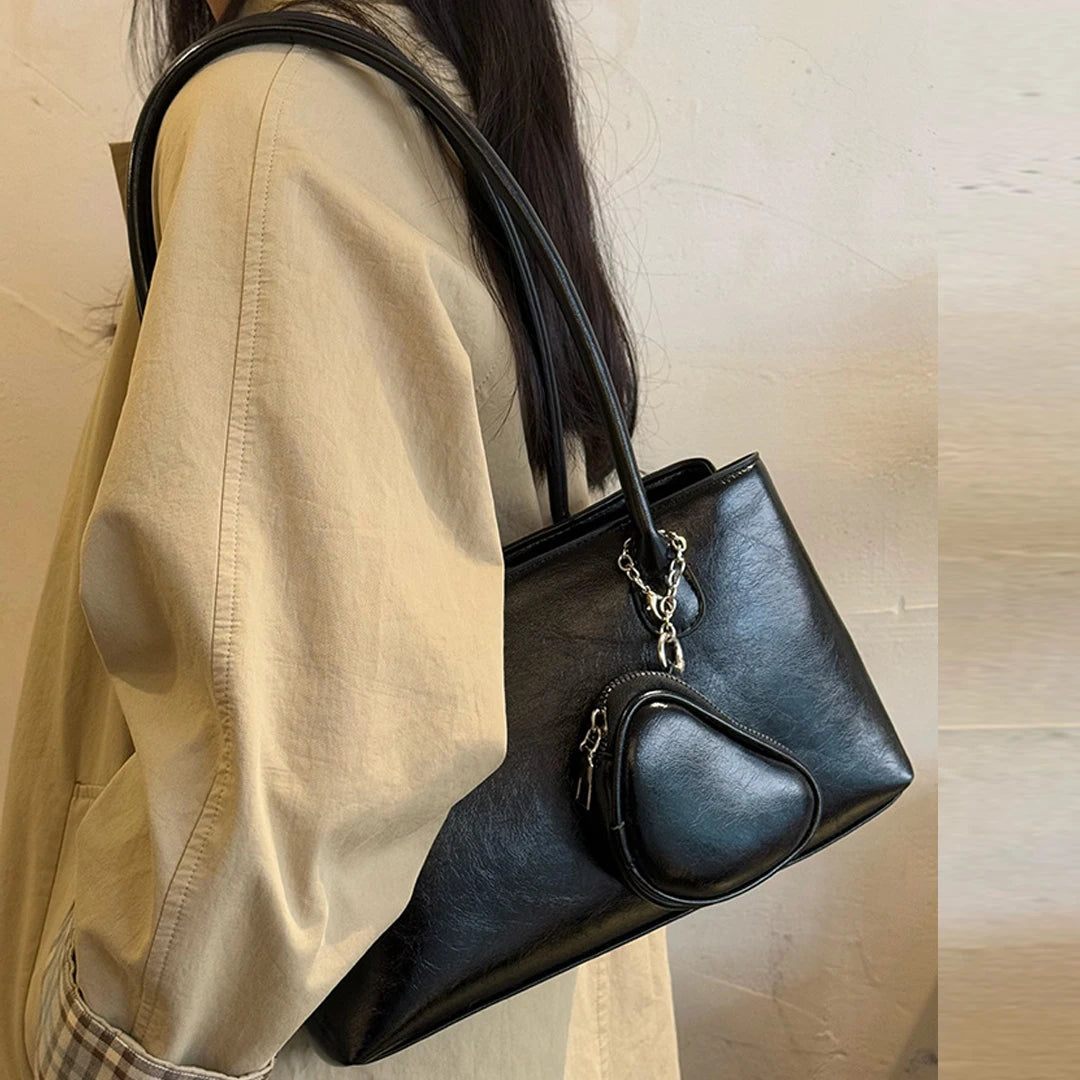 Cyflymder  Korean Long Handle Shoulder Bag, Large Capacity Women's Commuting Tote Bag, Fashionable and Elegant Wine Red Bridal Bag