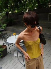 Cyflymder   Women Solid Twist Bandeau Waist-cinching Vest Fashion Strapless Tight Shaping Top Chic Wear Street Photoshoot Party Outfit
