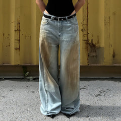Cyflymder   Vintage Washed Distressed Straight-Leg Jeans Women's Low Waisted Denim Pant Y2K Streetwear Trousers Casual Loose Outfit