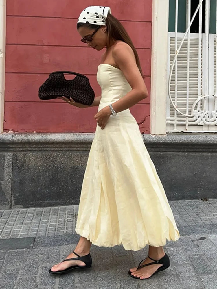Cyflymder  Strapless Waist Cinching Ball Gown Women Elegant Sleeveless Backless Fit and Flare Bud Party Evening Dresses Sweet Girls Vestido