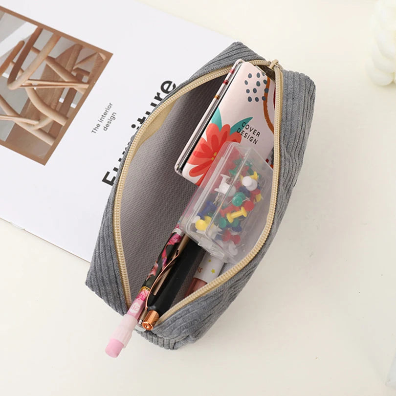 Cyflymder  Corduroy Pencil Case Korean Stationery Pencil Pouch Estuche Escolar Shark Pen Case School Supplies Trousse Scolaire Pencilcase