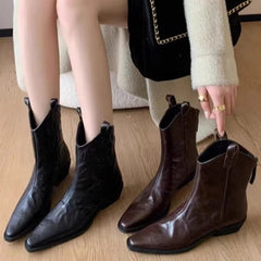Cyflymder  Autumn Vintage Women Chelsea Boots Fashion Slip On Shoes Ladies Elegant Thick Heel Mordern Short Booties
