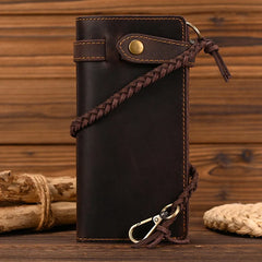 Cyflymder Vintage Hasp Open Genuine Cow Leather Men Wallet Large Capacity Crazy Horse Real Leather Man Bifold Purse Clutch Wallet chain