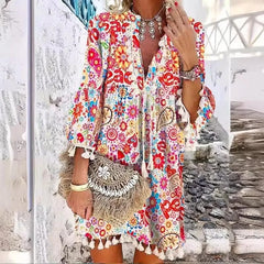 Cyflymder  plus Size Printed irt Collar Dr Women's Commuter Sle Polyester Fiber Seven Sve Busin Scene Splice Skirt