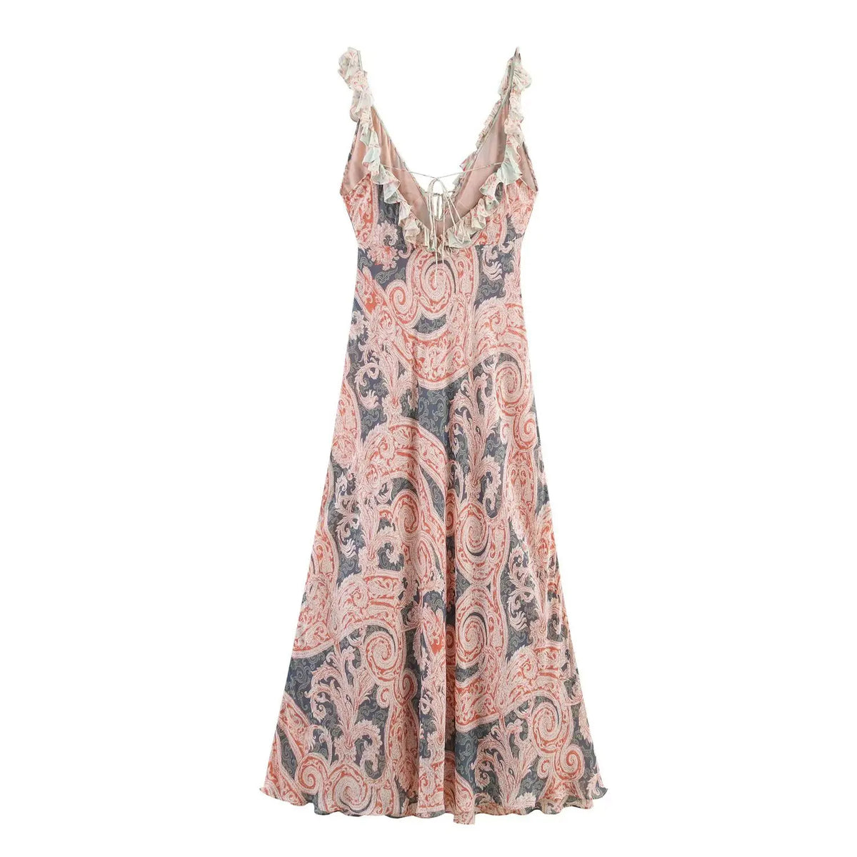 Cyflymder  New Retro Dress Women Lingerie Style Printed Dress Summer Lace Decoration Sleeveless Elegant Party Dress