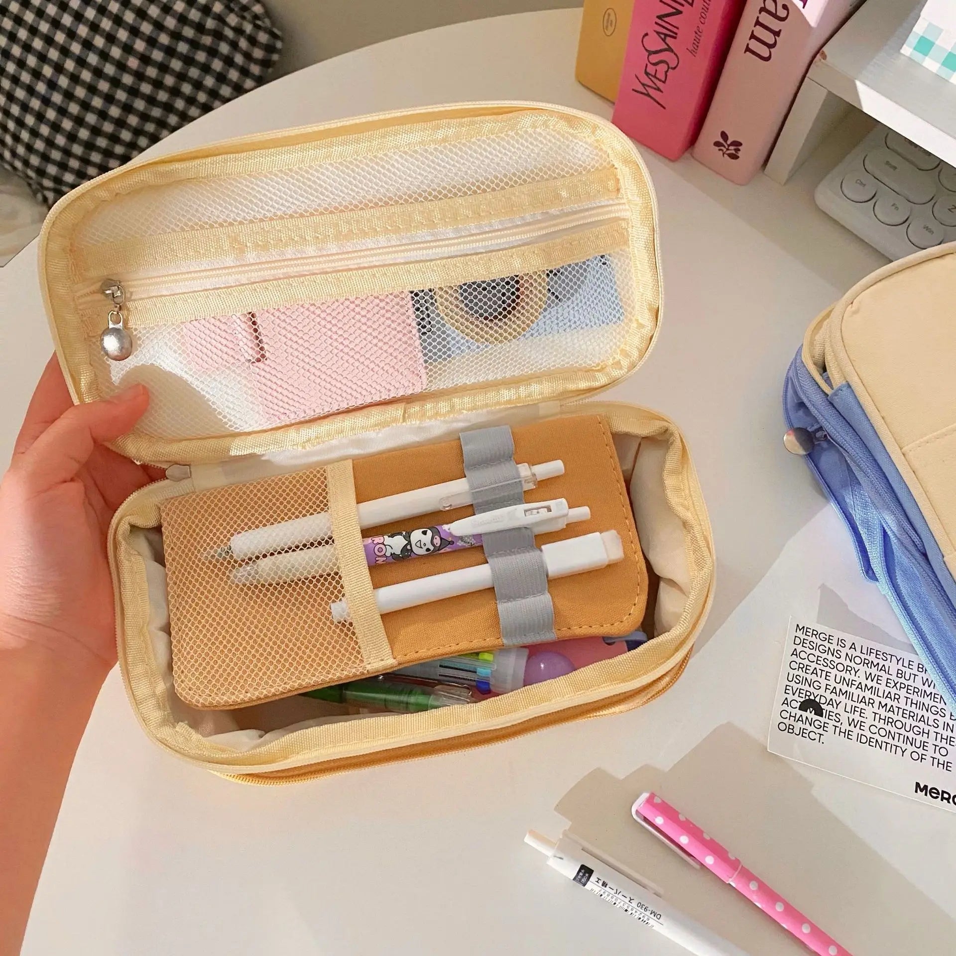 Cyflymder  1 Piece Chic Simplicity Pencil Case for Kids Minimalism Fashion Solid Color Pencil Pouch Large Capacity Stationery Storage Bag