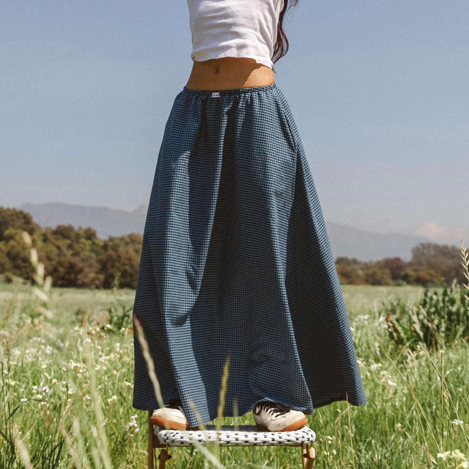 Cyflymder  Y2k Women Gingham Maxi Skirts A Line Ruffle Plaid Midi Skirt Flowy Long Skirt Losse High Waist Summer Vintage Streetwear