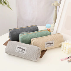 Cyflymder  Corduroy Pencil Case Korean Stationery Pencil Pouch Estuche Escolar Shark Pen Case School Supplies Trousse Scolaire Pencilcase