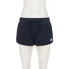 Cyflymder  Women's Casual Summer Shorts with Polka Dot Elastic Waist With Floral Embroidery Drawstring Tie Side Pockets Loose  Mini Bottoms