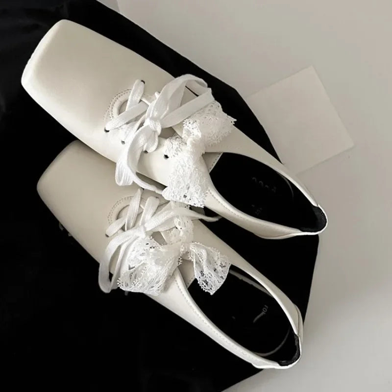 Cyflymder  French Style Low Heel Mary Jane Shoes for Women Fashion Faux Suede Lolita Square Toe Lace Up Chunky Heel Casual Designer Shoes