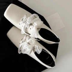Cyflymder  French Style Low Heel Mary Jane Shoes for Women Fashion Faux Suede Lolita Square Toe Lace Up Chunky Heel Casual Designer Shoes