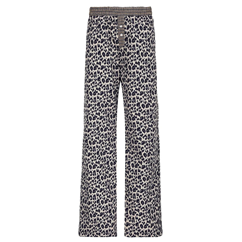 Cyflymder   Leopard Print Wide Leg Pant Y2k Streetwear Women Low-rise Straight-leg Trousers Fashion Casual Clothes All match Spring