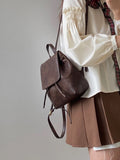 Cyflymder MINI Small Retro Brown Backpack Women Spring And Summer New Simple And Versatile Shoulder Bag Fashion Trend PU Leather Bag