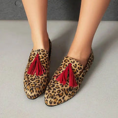 Cyflymder  Leopard Pattern Boat Shoes Suede Flat Heels Pointed-toe Loafers Big Size 34-46 Casual Shoes