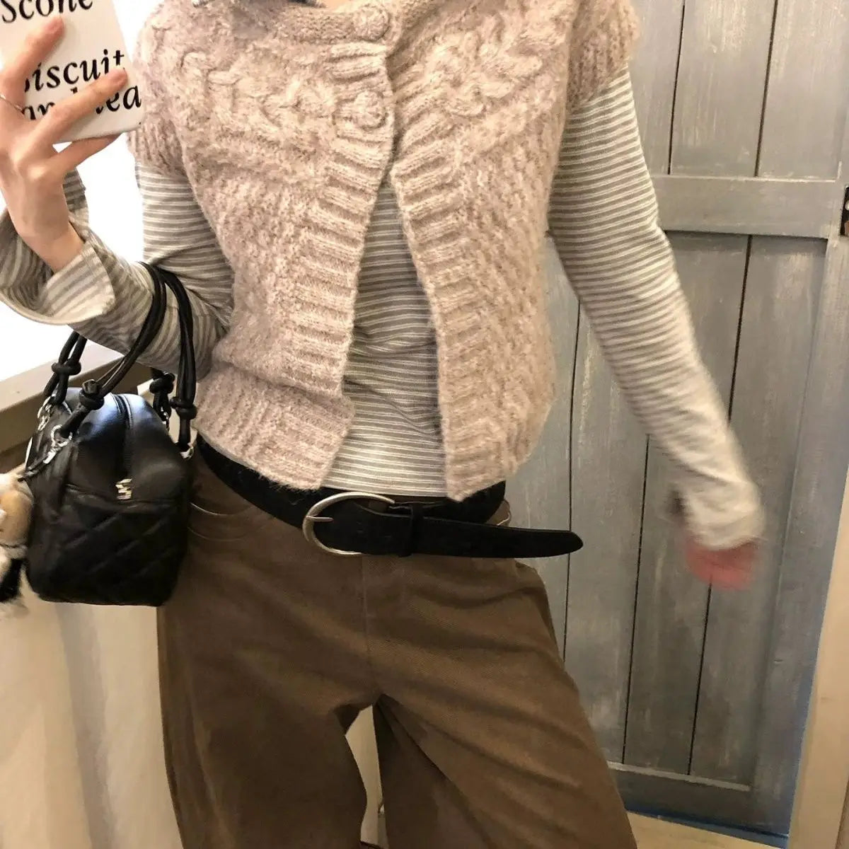 Cyflymder   Korean Solid Vintage O Neck Short Sleeve Single Breasted Loose Knitted Sweater Vest