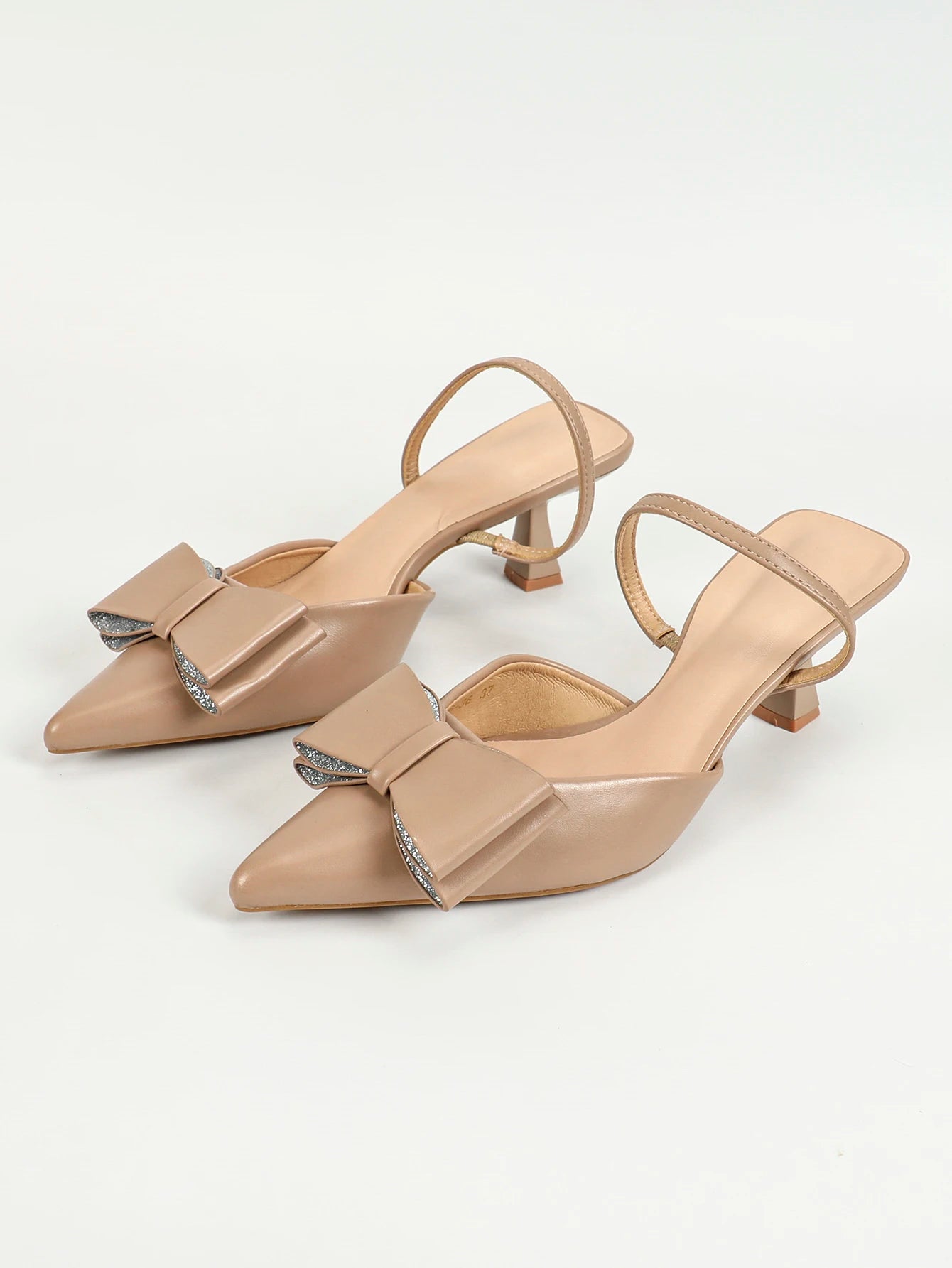 Cyflymder  Slingback for Women with Bow Pointed Toe Pumps with Elasticated Strap 3.3" High Heels Evening Comfy Dress Shoes