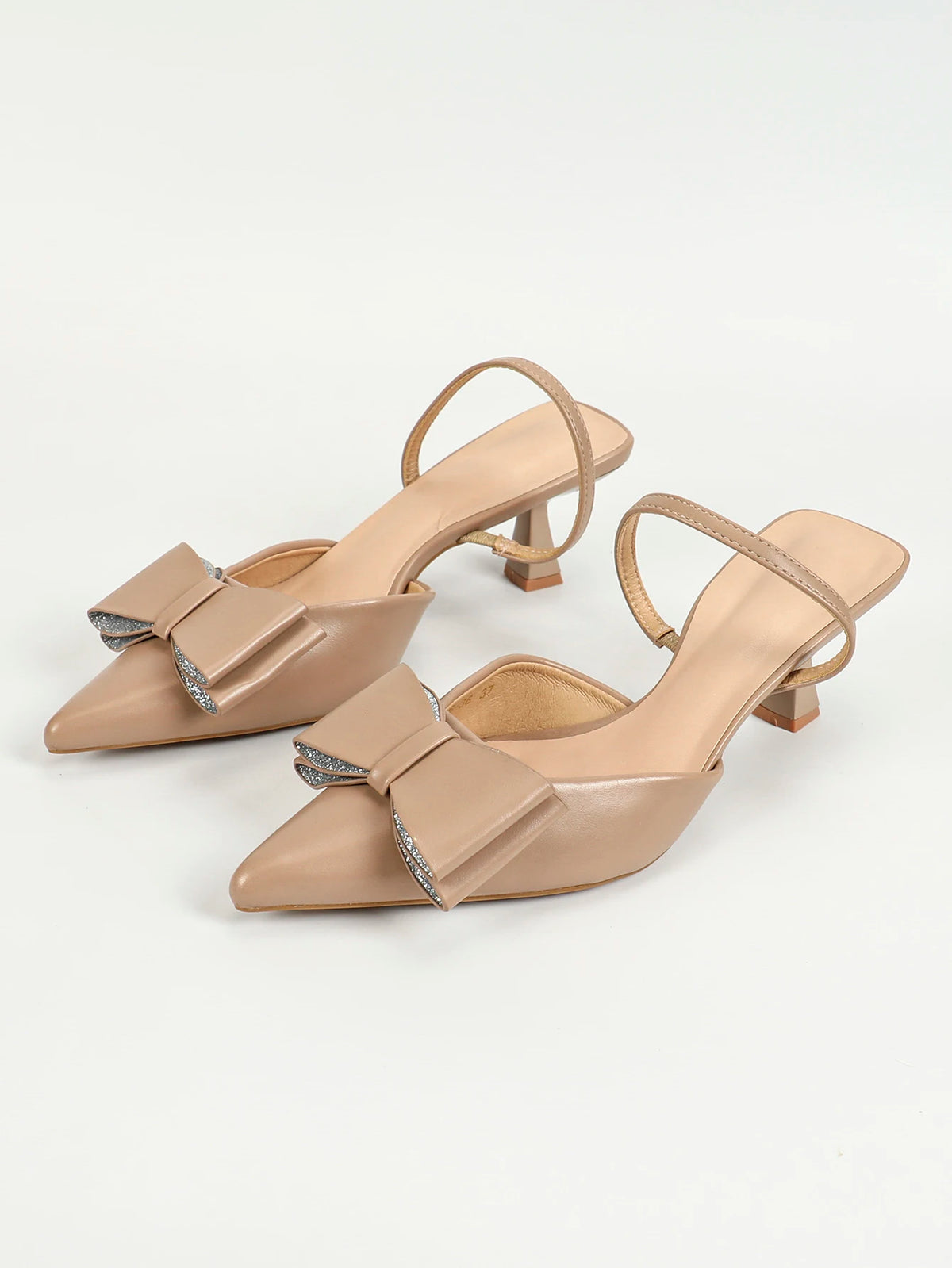 Cyflymder  Slingback for Women with Bow Pointed Toe Pumps with Elasticated Strap 3.3" High Heels Evening Comfy Dress Shoes