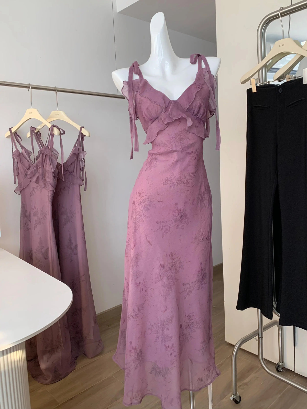 Cyflymder  Women's Summer Lace Up Strap V Neck Sleeveless Slim Floral Long Dress Lady Streetwear Holiday Elegant Fit And Flare Dress