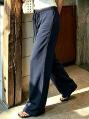 Cyflymder  Solid Color Drawstring Long Pants Mid Waist Ankle-length Loose Fit Fashion Straight Casual Trousers Street Daily Outfit