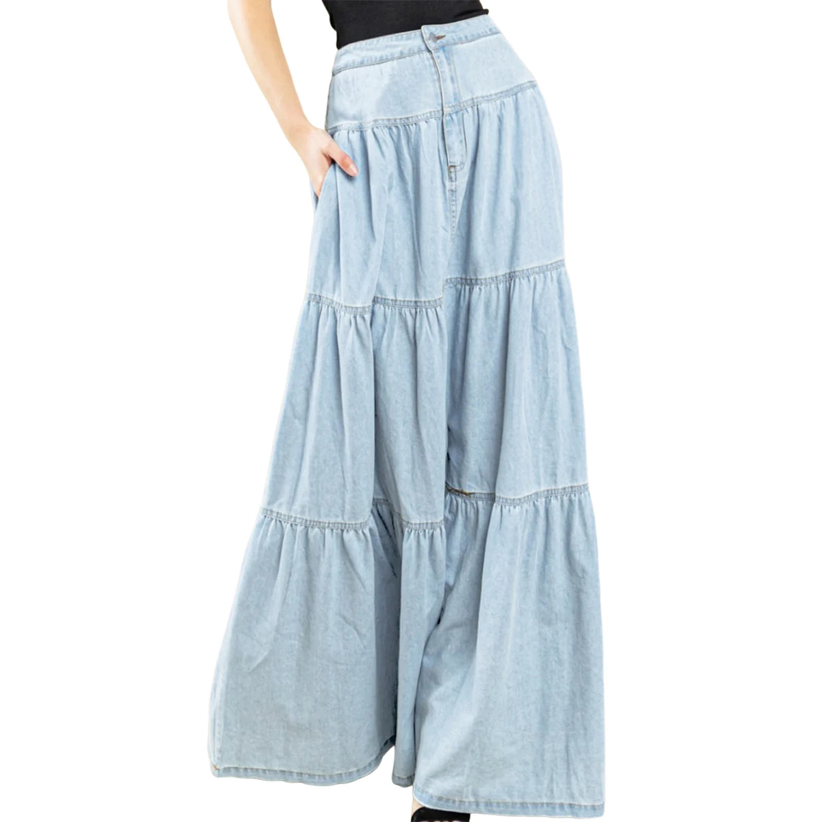 Cyflymder  Women's Fashion Denim Long Skirts Stylish Solid Color High Waist A-Line Jean Skirt for Summer Spring