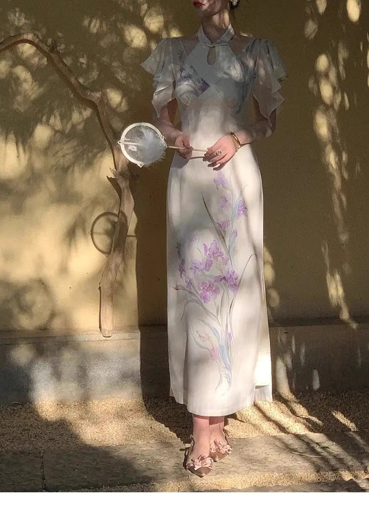 Cyflymder  Chinese Style Improved Cheongsam Spring Summer New Retro Hollow Out Temperament Dress Short Sleeve Slim Qipao Dresses