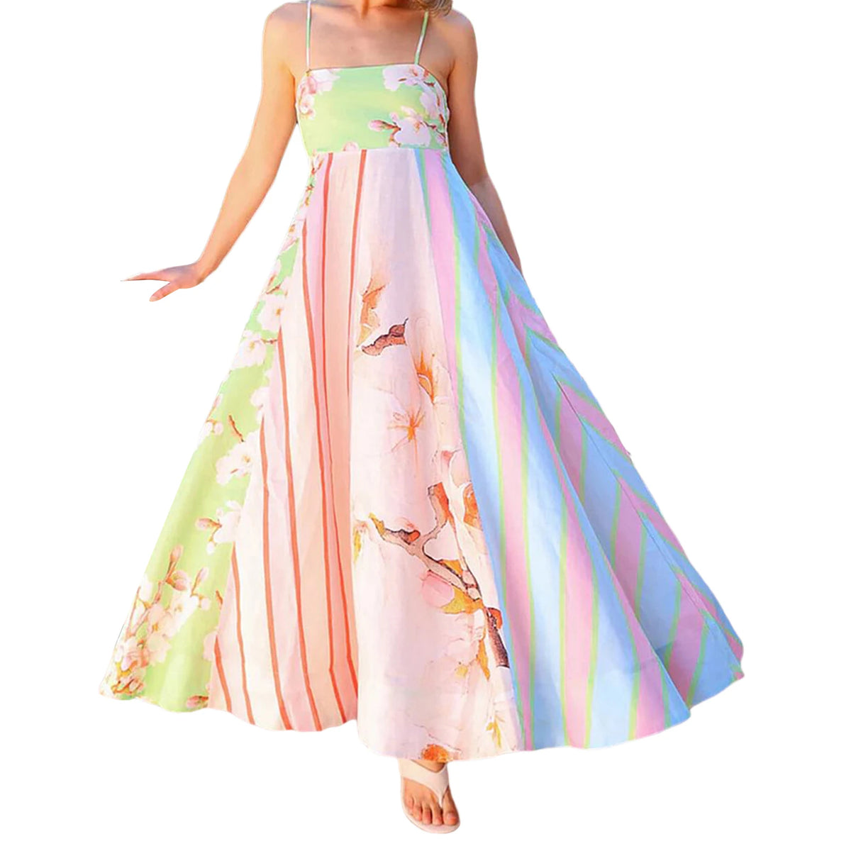 Cyflymder  Women s Elegant V-Neck Maxi Dress with Ruffle Hem and Adjustable Spaghetti Straps for Summer Beach Wedding Party