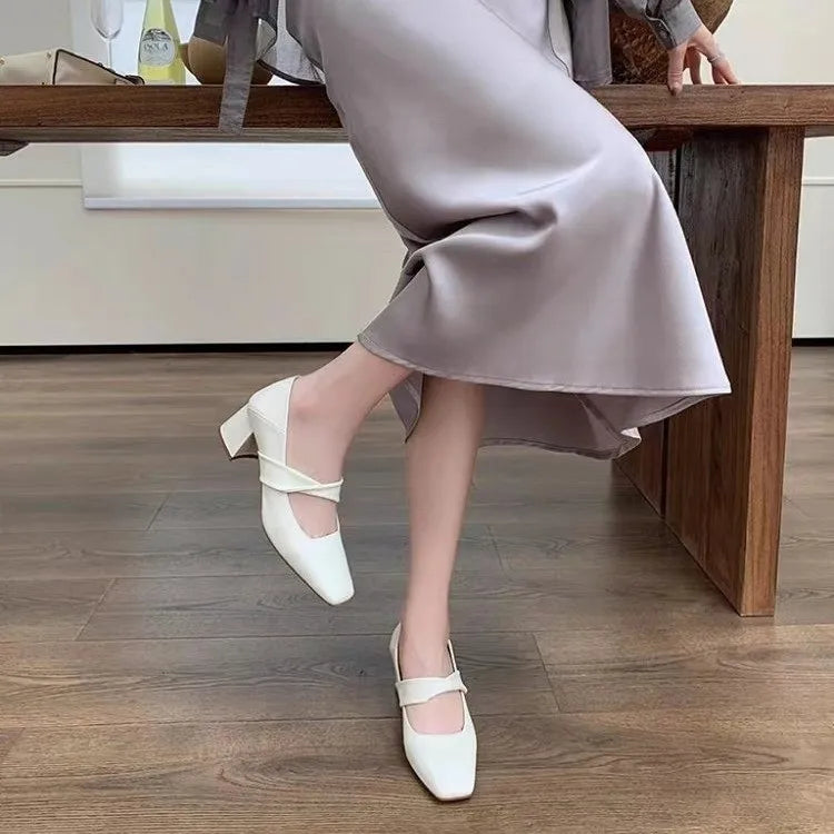 Cyflymder  Summer Fashion Hot Sale Square-toe  Retro High Heels Women's Shoes Fashion Solid Color Women's Soft Leather High Heels 869