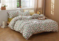 Cyflymder  Romantic sweet flower bedding set,full queen king green red floral knit cotton home textile flat sheet pillow case quilt cover