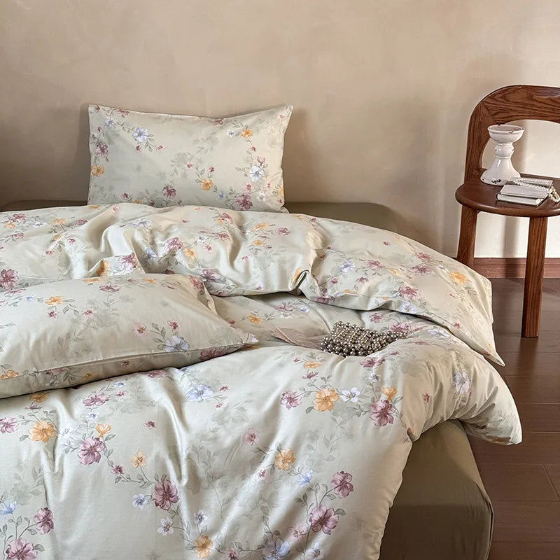 Cyflymder  New 100% Cotton Floral Print Bedding Sets Cozy Skin Friendly Soft Comforter Set Naked Sleeping Textile Supplies for All Seasons