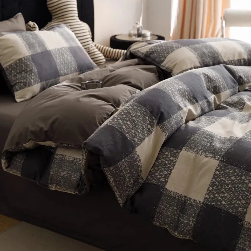Cyflymder  Simple Nordic Pure Cotton Striped Bedding Set Naked Sleeping Comfortable Duvet Cover Set Fitted Sheet Kit for Single and Double