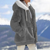 Cyflymder Women Winter Coat Solid Color Long Sleeves Zipper Cardigan Loose Warm Furry Plush Plus Size Lady Coat Winter Clothes