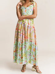 Cyflymder  Women s Boho Floral Print Sleeveless Dress with Tie-Up Straps and Backless Design Perfect for Summer Beach Parties and