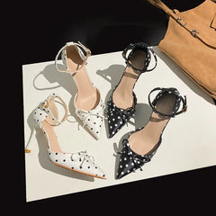 Cyflymder  Women's Summer High Heels Fashion Baotou High-heeled Shoes Buckle Bowknot Party Shoes Sexy Thin Heels Wedding Shoes