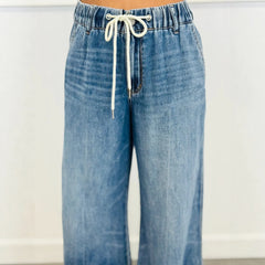 Cyflymder  Retro Elastic Waist Slightly Pulled Jeans Women's Y2k High Street Washed and Old Design Floor-mopping Trousers
