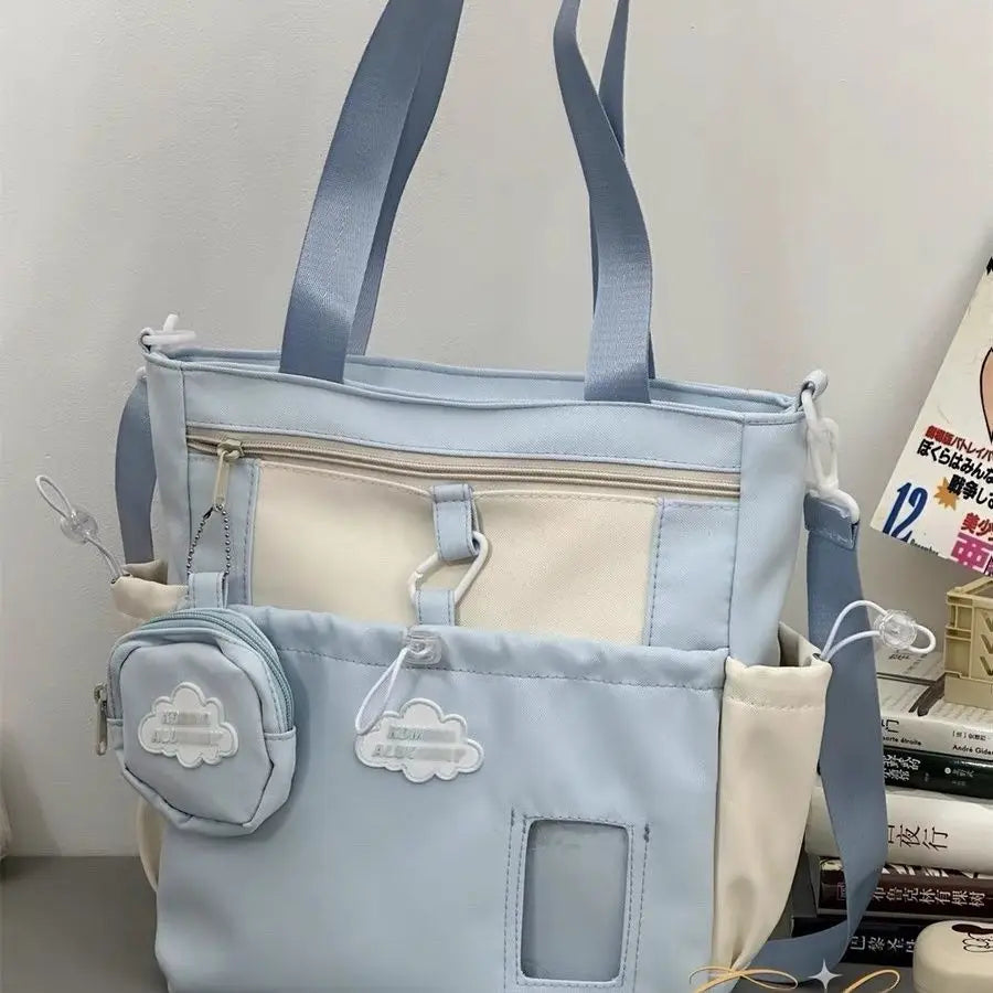 Cyflymder  Cute Color-Block Fresh Style Crossbody Bag Japanese School Aesthetic Spacious Tote for Girls All-in-One Student Study Bag