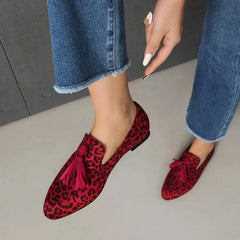 Cyflymder  Leopard Pattern Boat Shoes Suede Flat Heels Pointed-toe Loafers Big Size 34-46 Casual Shoes