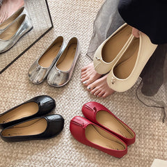Cyflymder  Summer Return To The Ancients Girl Flat Base Shoes Fashion Round Head Elegance Women Patent Faux Leather Comfort Shoes 5476