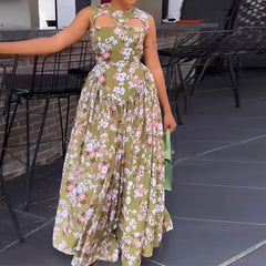 Cyflymder  Summer New Elegant Round Neck Hollow Out Slimming Dress For Women Clothing Cross-border Sleeveless Medium-length Dress