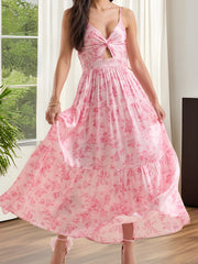 Cyflymder  Elegant Lace Sleeveless V-neck Maxi Dress with Floral Print Perfect for Summer Cocktail Parties and Events
