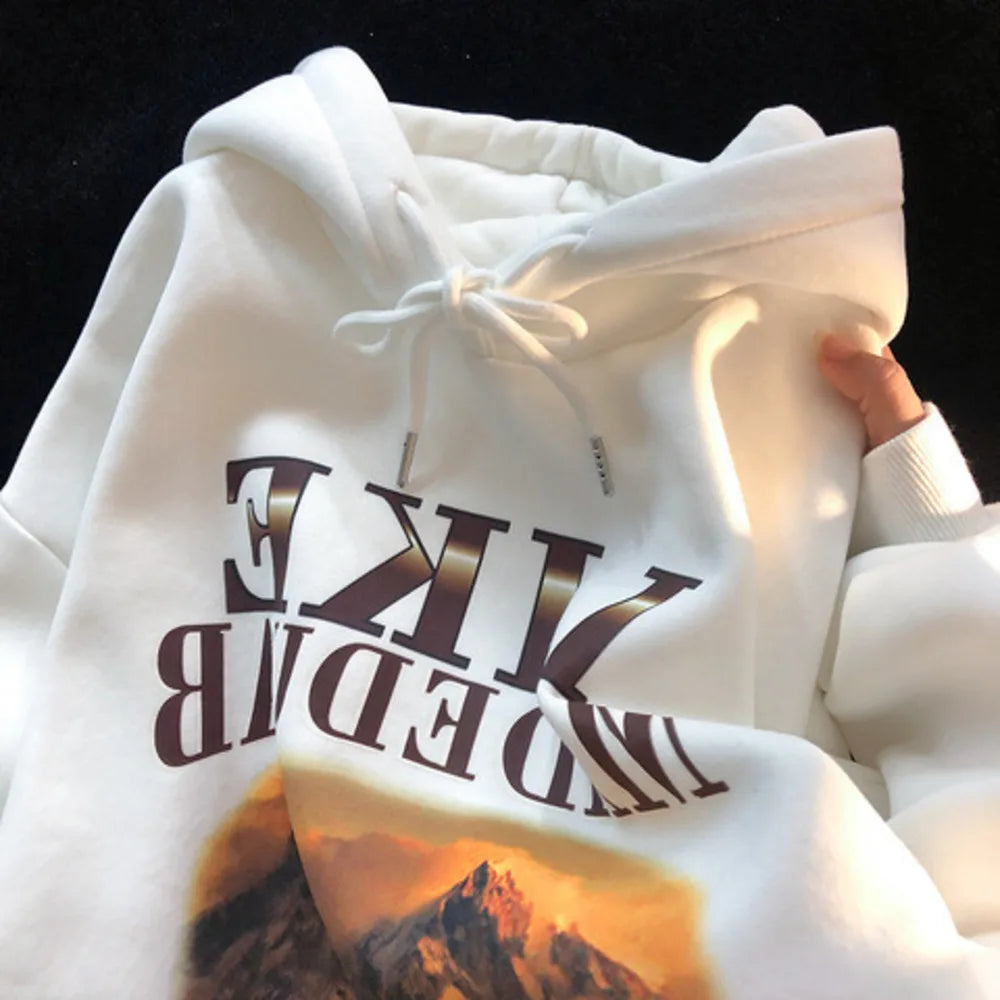 Cyflymder  Retro Streetwear Oil Painting Hoodie Womens Winter Warm Fleece Loose Oversized Coat Fashion Casual Chic Jacket