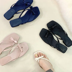 Cyflymder  Slippers Women Summer Square heel Luxury Slides Sliders Shoes Rubber Flip Flops Low Pantofle Butterfly-Knot Soft Block Designer