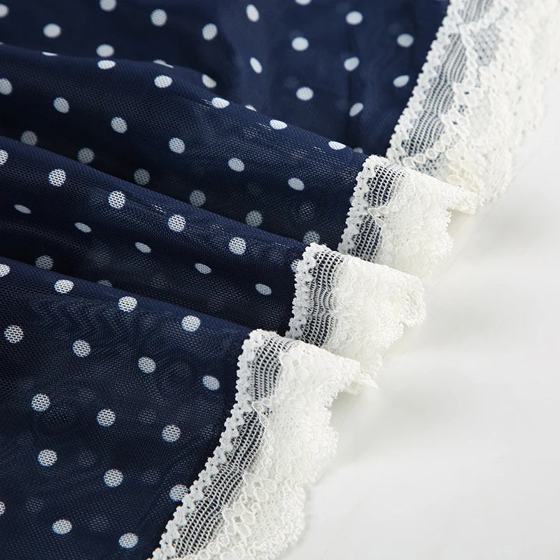 Cyflymder  Casual Dot Printed Mesh Skirts See Through Slim Mid-Waisted Straight Skirts Women 2025 Summer Fashion Holiday Streetwear