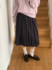 Cyflymder  Spring New Arrival Lace-up Pleated Polka Dot Midi Skirt