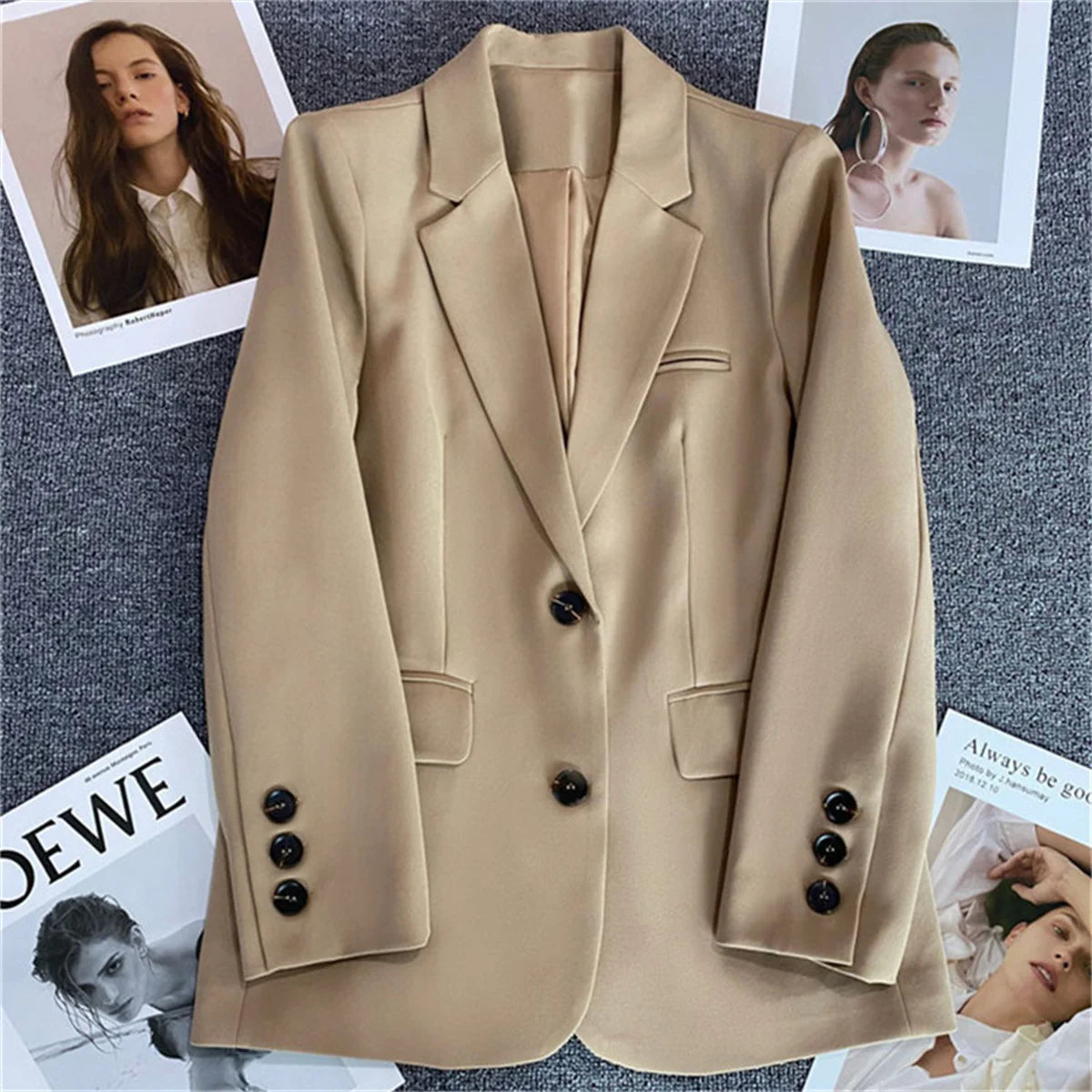 Cyflymder Women Jacket New in Korean Fashion Small Suit Top Brown Suit Coat Clothes Loose Straight Temperament Slim Blazer for Women