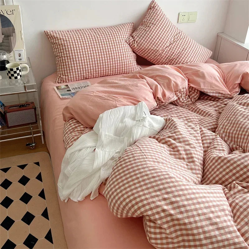 Cyflymder  Japanese Style Cotton Printed 4Pcs Bedding Sets Skin Friendly Ab Double-Sided Design Duvet Cover Washed Comfort Set for Adults