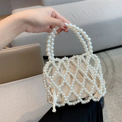 Cyflymder Fashion Lady Basket Handbag Summer Women's Shoulder Crossbody Bag Bohemia Travel Beach Bag Luxury Design Pearl Shopper Tote