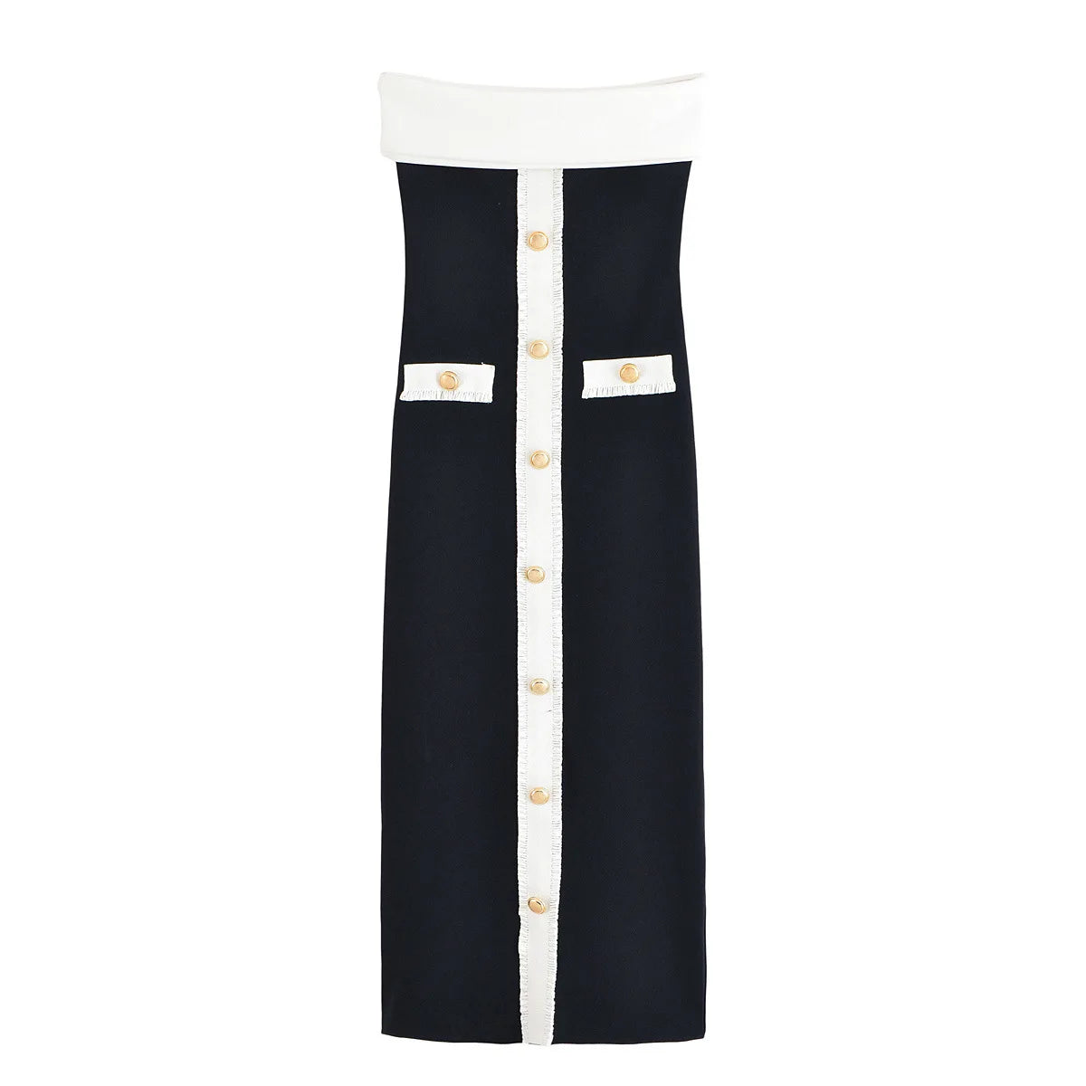 Cyflymder  Elegant Black Strapless Sleeveless Backless Long Dress for Women Summer Fashion Buttons Decor Slim Fit Female Dress
