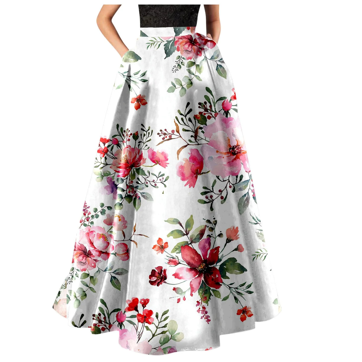 Cyflymder  Bohemian Women Long Skirts Elegant Loose Sundress Summer Fall Elastic High Waist Floral Midi Skirts Casual Party A-Line Skirt
